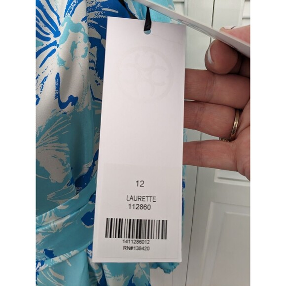 Carlisle Collection Top Women's 12 100% Silk Blue Designer Blouse Sash NEW - Picture 7 of 16